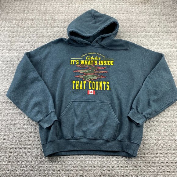 Gildan Sweater Men L Gray Hoodie Pullover Sweatshirt Cabela's Camping Outdoors - Picture 1 of 10